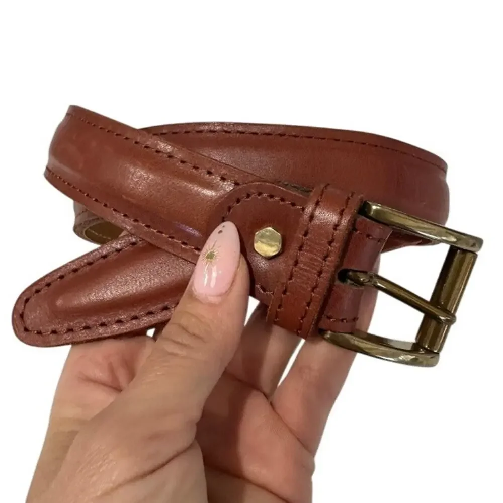 Jafferjees Belluno Brown Italian Leather Belt Size 36 Solid Brass Italy 35mm